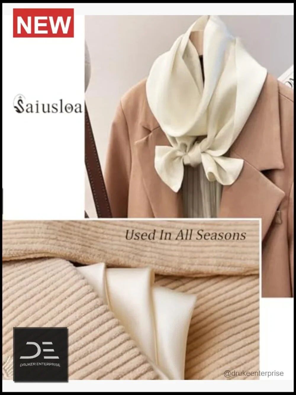 Polyester Satin Square Scarf for Women - 23.6